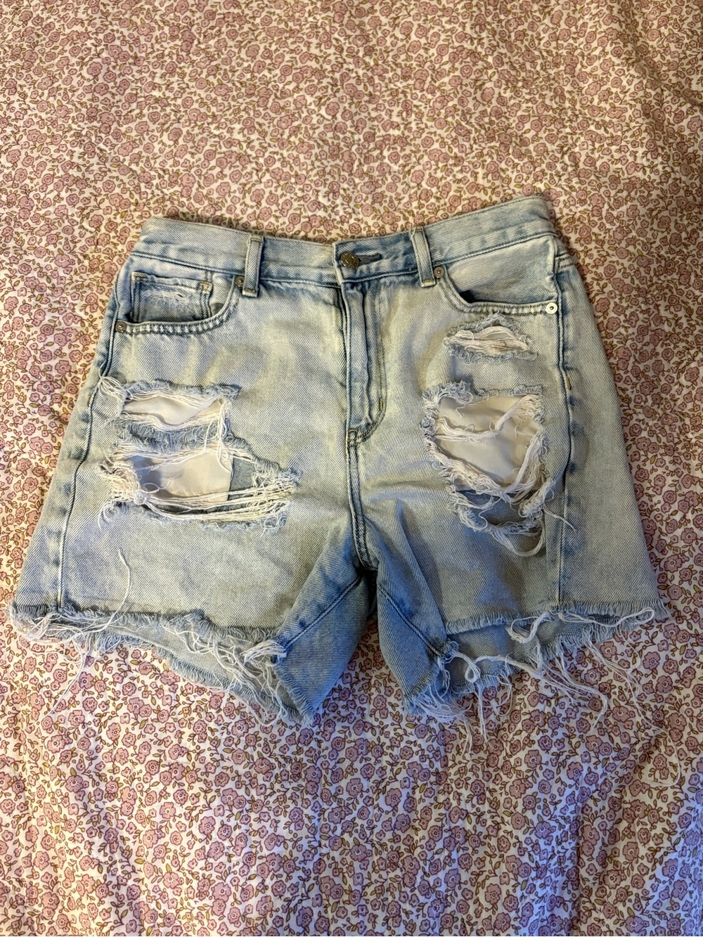 American Eagle Outfitters Light Wash Ripped Denim Shorts